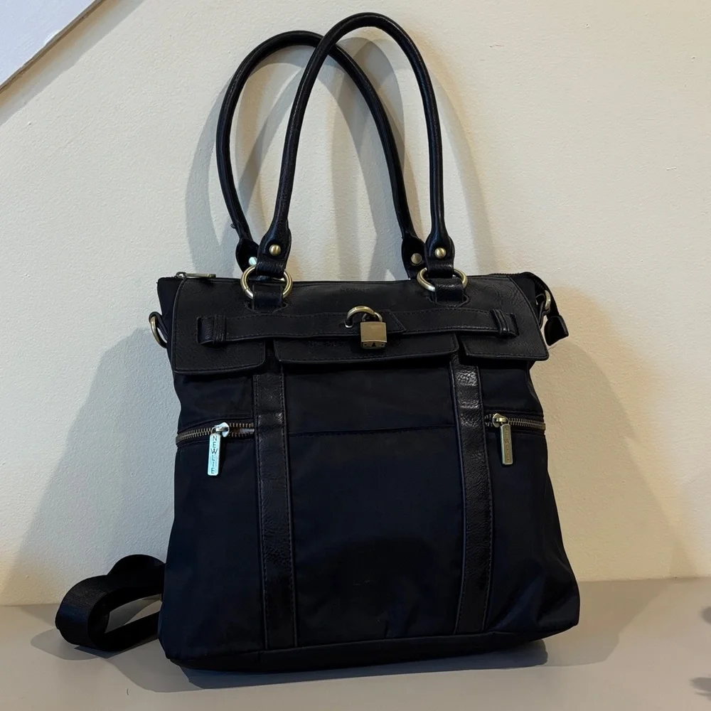 Newlie Louise Diaper Bag, leather handles and backpack straps, gold hardware